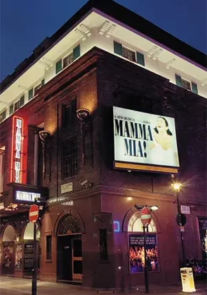 The Prince Edward Theatre in London's West End where MAMMA MIA! opened 1999