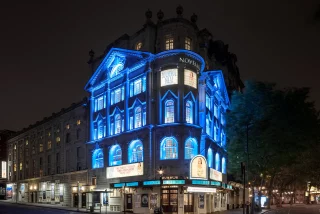 Novello Theatre, London at night